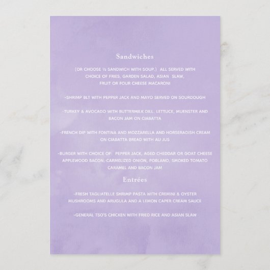 Lila en zilveren Floral Baptism of Christening Menu (Achterkant)