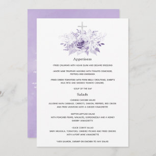Lila en zilveren Floral Baptism of Christening Menu
