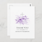 Lila en zilveren Floral Baptisme Dank je Briefkaart (Voorkant / Achterkant)