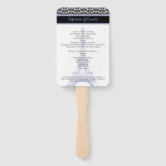 Lila en zwart Paris Quinceanera-programma Handwaaier (Achterkant)