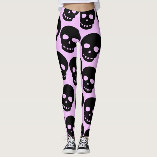 Lila esthetische pasta-Gothic Skulls Big Print Leggings (Voorkant)