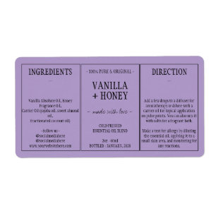 Lila etherische olie Cosmetische flessenwikkel ron Etiket