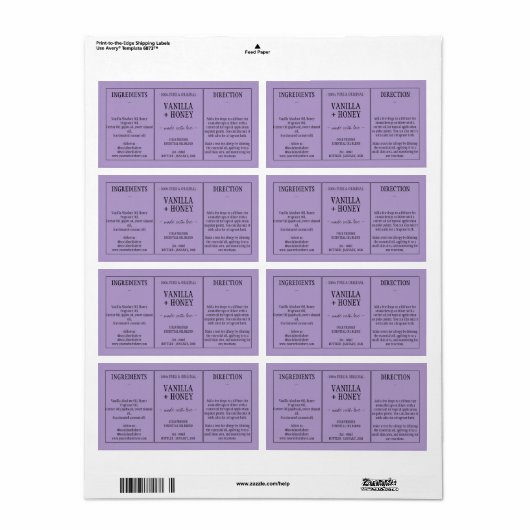 Lila etherische olie Cosmetische flessenwikkel ron Etiket (Full Sheet)