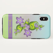 Lila Fantasy Flowers Green Shapes Fractal Name Case-Mate iPhone Case (Achterkant (horizontaal))