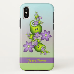 Lila Fantasy Flowers Green Shapes Fractal Name Case-Mate iPhone Case