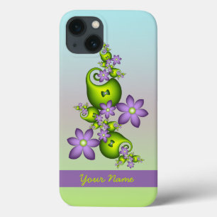Lila Fantasy Flowers Green Shapes Fractal Name Case-Mate iPhone Case