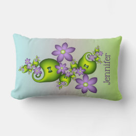 Lila Fantasy Flowers Green Shapes Fractal Name Kussen