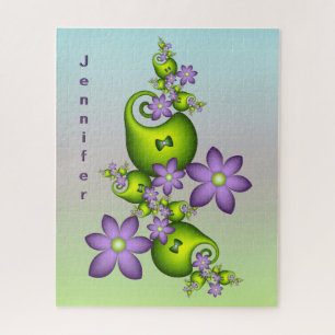 Lila Fantasy Flowers Green Shapes Fractal Name Legpuzzel