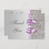 Lila Faux Bow Silver Diamonds Dank u Bedankkaart (Voorkant / Achterkant)