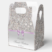 Lila Faux Bow Silver Sequins Sweet 16 Bedankdoosjes (Geopend)