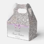 Lila Faux Bow Silver Sequins Sweet 16 Bedankdoosjes (Voorkant Zijde)