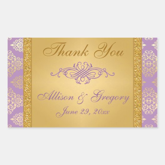 Lila, FAUX Glitter, Damask Snoep Buffet Sticker (Voorkant)