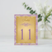 Lila, FAUX Glitter Damask Table Number Briefkaart (Staand voorkant)
