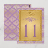 Lila, FAUX Glitter Damask Table Number Briefkaart (Voorkant / Achterkant)