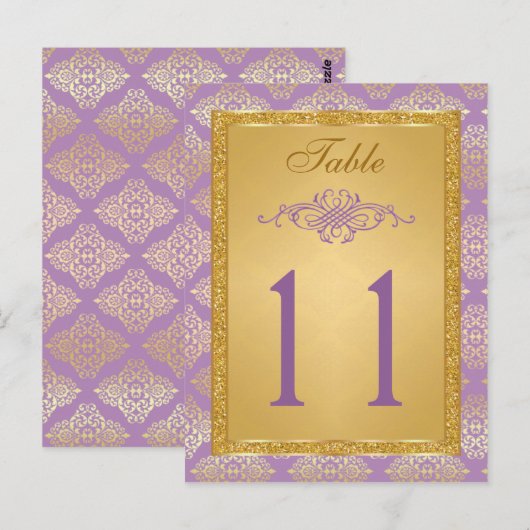 Lila, FAUX Glitter Damask Table Number Briefkaart (Voorkant / Achterkant)