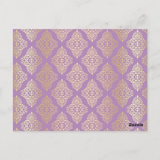 Lila, FAUX Glitter Damask Table Number Briefkaart (Achterkant)
