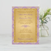 Lila, FAUX Glitter, Damask Wedding Invitation Kaart (Staand voorkant)