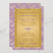 Lila, FAUX Glitter, Damask Wedding Invitation Kaart (Voorkant / Achterkant)