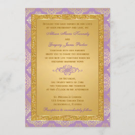 Lila, FAUX Glitter, Damask Wedding Invitation Kaart