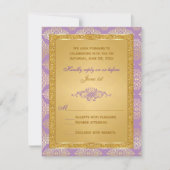 Lila, FAUX Gold Glitter, Damask Scroll RSVP-kaart RSVP Kaartje (Voorkant)