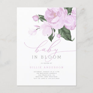 Lila Floral Baby in Bloom Girl Shower Uitnodiging Briefkaart