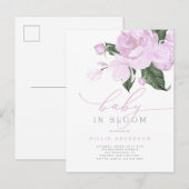 Lila Floral Baby in Bloom Girl Shower Uitnodiging Briefkaart (Voorkant / Achterkant)