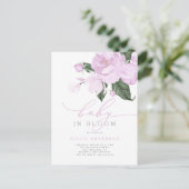Lila Floral Baby in Bloom Girl Shower Uitnodiging Briefkaart (Staand voorkant)