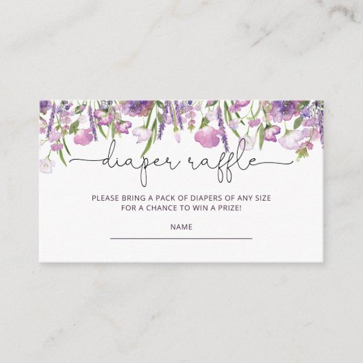Lila Floral Baby shower Diaper Raffle Card Informatiekaartje (Voorkant)