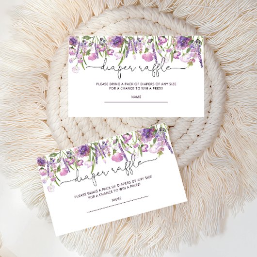 Lila Floral Baby shower Diaper Raffle Card Informatiekaartje