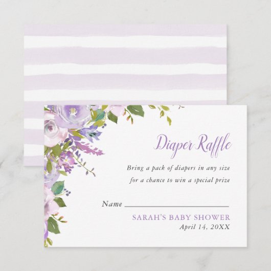 Lila Floral Baby shower Diaper Raffle Card Informatiekaartje (Voorkant / Achterkant)