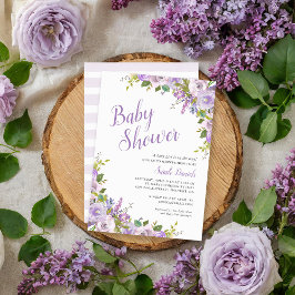 Lila Floral Baby shower Invitation Kaart