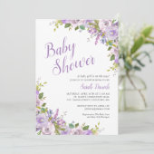 Lila Floral Baby shower Invitation Kaart (Staand voorkant)