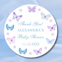 Lila Floral Blue Butterfly Baby shower dank u