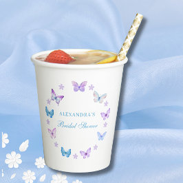 Lila Floral Blue Paarse vlinder Vrijgezellenfeest Papieren Bekers