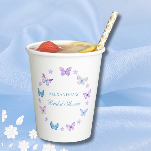 Lila Floral Blue Paarse vlinder Vrijgezellenfeest Papieren Bekers