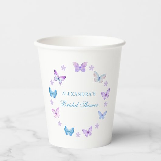 Lila Floral Blue Paarse vlinder Vrijgezellenfeest Papieren Bekers (Voorkant)