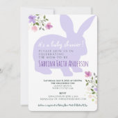 Lila Floral Bunny Baby shower Uitnodiging (Voorkant)