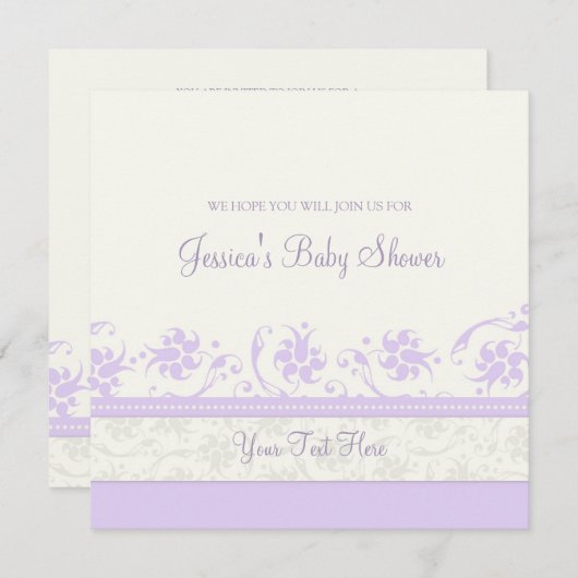 Lila, Floral Custom Baby Shower-uitnodigingen Kaart (Voorkant / Achterkant)