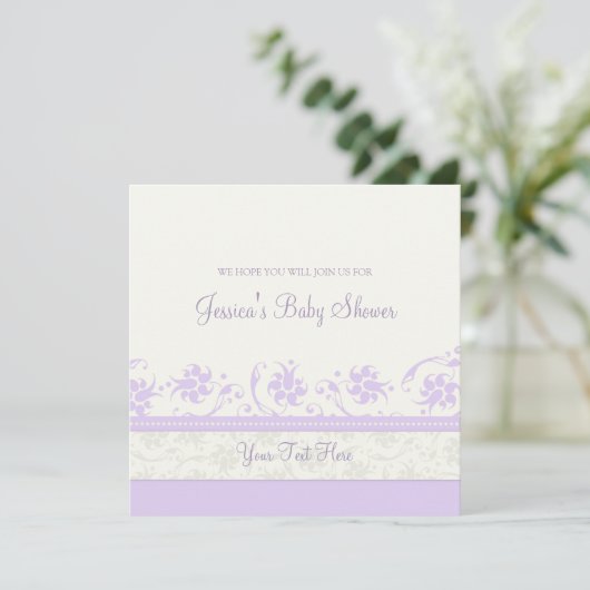 Lila, Floral Custom Baby Shower-uitnodigingen Kaart (Staand voorkant)