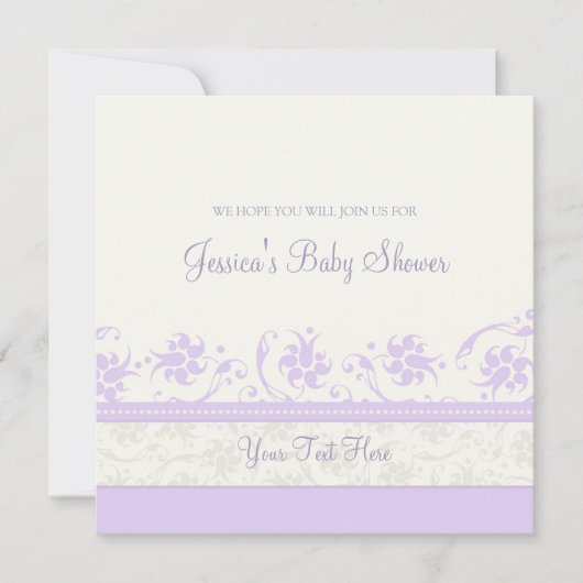 Lila, Floral Custom Baby Shower-uitnodigingen Kaart (Voorkant)