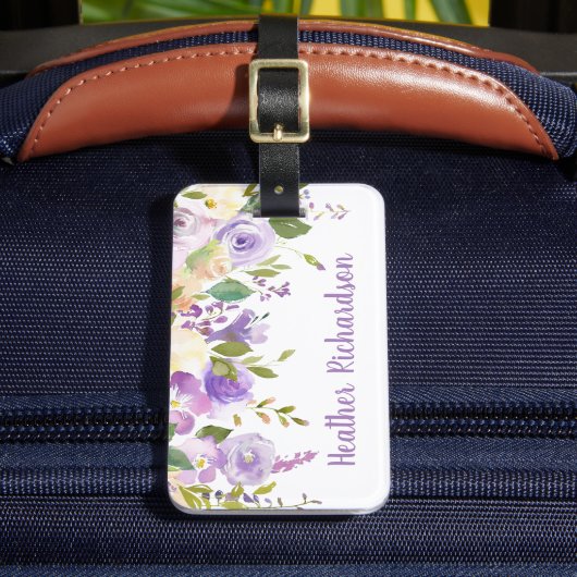 Lila Floral Custom Monogrammed Bagagelabel (Voorkant Insitu 2)