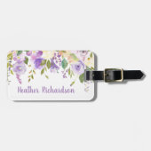 Lila Floral Custom Monogrammed Bagagelabel (Voorkant horizontaal)