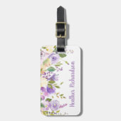 Lila Floral Custom Monogrammed Bagagelabel (Voorkant verticaal)