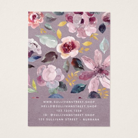 Lila Floral Earring Ketting Display Kaart (Achterkant)