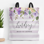 Lila Floral en Stripes Maid of Honor Monogram Tote Bag