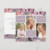 Lila Floral Foto Collage Funeral Sympathie Bedankkaart (Voorkant / Achterkant)