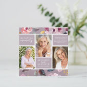 Lila Floral Foto Collage Funeral Sympathie Bedankkaart (Staand voorkant)