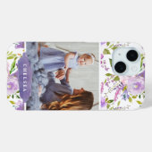 Lila Floral Foto en Monogram Case-Mate iPhone Case (Achterkant (horizontaal))