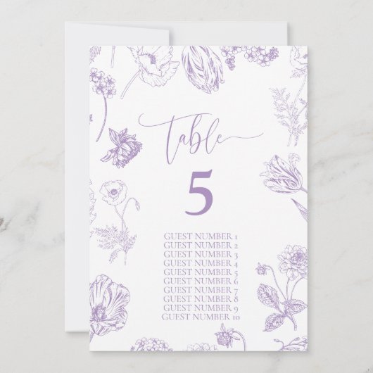 Lila Floral Gastnamen Tafelnummer (Achterkant)