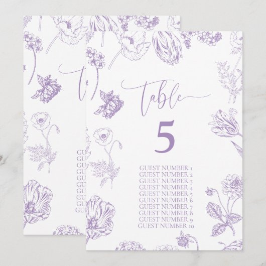  Lila Floral Gastnamen Tafelnummer (Voorkant / Achterkant)